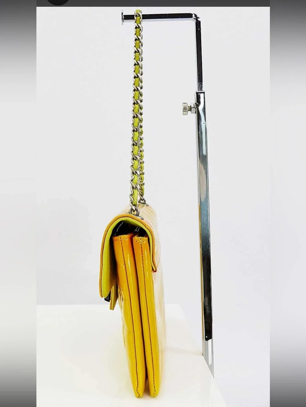 CHANEL Yellow Patent Quilted Shoulder Bag with Chain